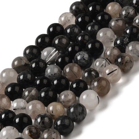 2 strand Natural Black Rutilated Quartz Beads Strands Round 8~9mm Hole: 1mm 45~48pcs/strand 15.7 inch.