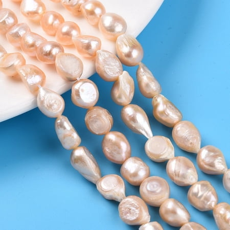 2 strand Natural Cultured Freshwater Pearl Beads Strands Baroque Keshi Pearl Two Sides Polished PeachPuff 8~15x8~9.5x6~7.5mm Hole: 0.7mm 30~35pcs/strand 13.98~14.37''(35.5~36.5cm)