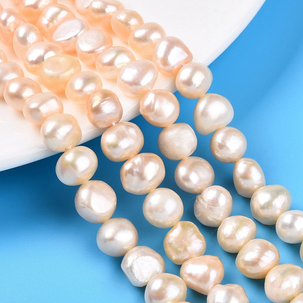 2 strand Natural Cultured Freshwater Pearl Beads Strands Two Sides Polished PeachPuff 7~10x7~11x5~8mm Hole: 0.6mm 40~42pcs/strand 13.58~14.17 inch(34.5~36cm)