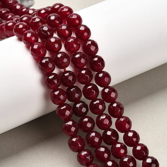 2 strand Natural Malaysia Jade Bead Strands Imitation Ruby Round Dyed Faceted Dark Red 8mm Hole: 1.0mm 46pcs/strand 14.5 inch