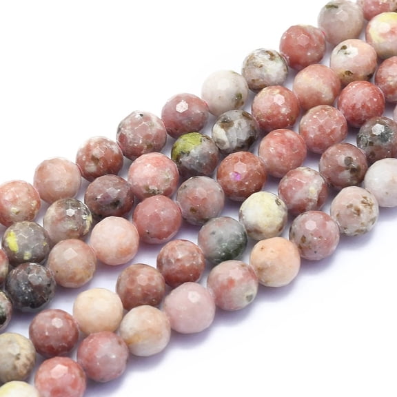 2 strand Natural Plum Blossom Jasper Beads Strands Round Faceted(128 Facets) Alice Blue 8mm Hole: 1.2mm 49pcs/strand 15.16 inch(38.5cm)