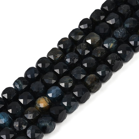2 strand Natural Tiger Eye Dyed Beads Strands Faceted Cube Black 7x8x7mm Hole: 1mm 23pcs/strand 7.48''(19cm)