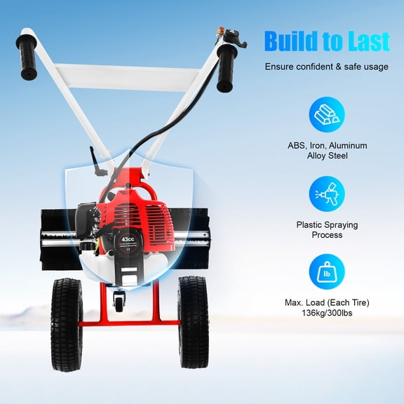 2-stroke Gas Power Sweeper Broom Lawn Snow Street Brush Floor Sweeper 43CC 1.7HP for Boulevards, Driveways, Lawns, Sidewalks, Golf Courses, Soccer Fields