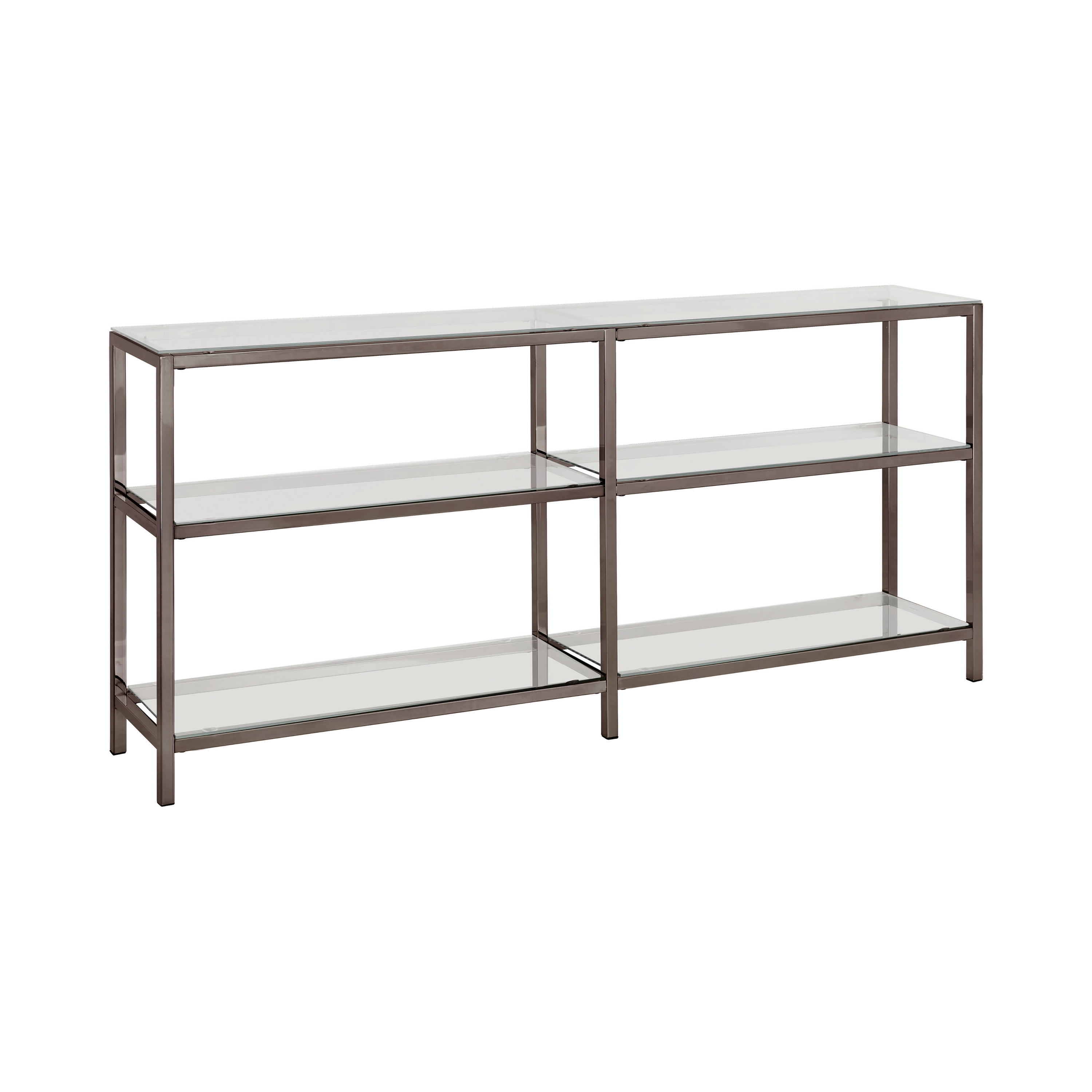 Black Nickel 3-Shelf Glass Console Bookcase