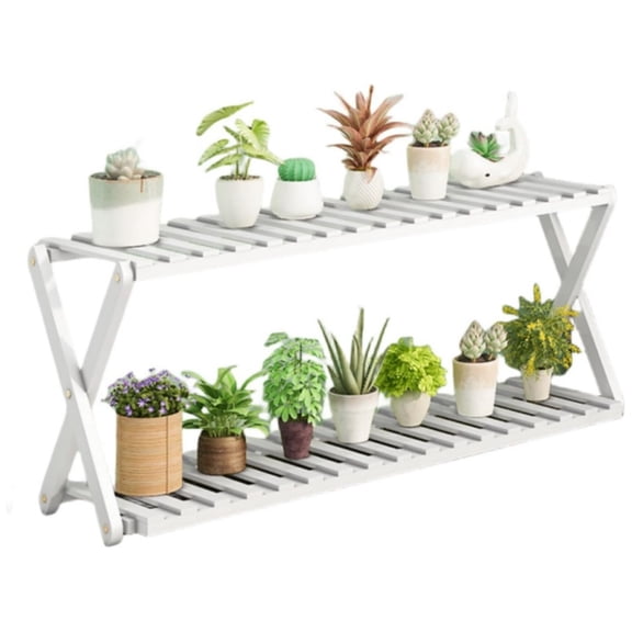 2-tier Cross Bamboo Flower Holder, Stand Indoor Outdoor Hanging Shelf Tall Large Holder Wood For Living Room Rack Indoor Multiple Patio Balcony Garden Decor
