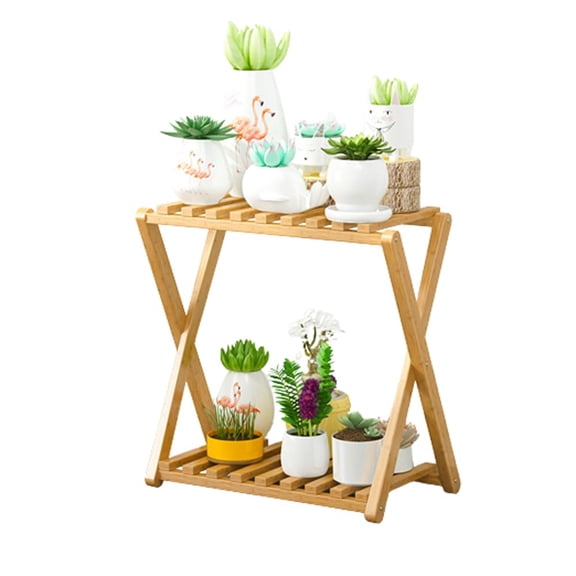 2-tier Cross Bamboo Flower Holder, Stand Indoor Outdoor Hanging Shelf Tall Large Holder Wood For Living Room Rack Indoor Multiple Patio Balcony Garden Decor