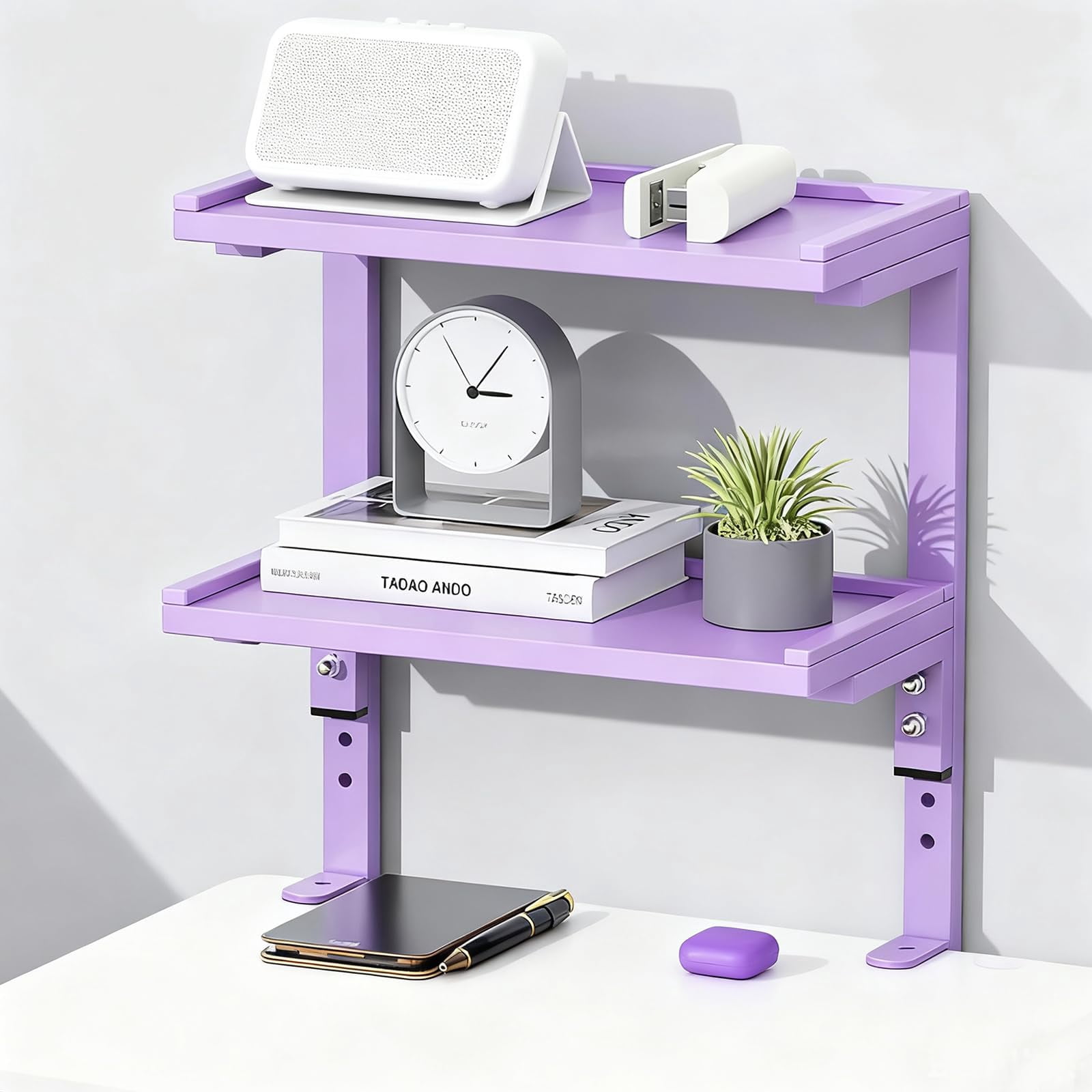 2-tier Desk Shelf  Expandable Under Storage Clamp On Desktop Accessories For Offices Study Rooms And Game (purple)