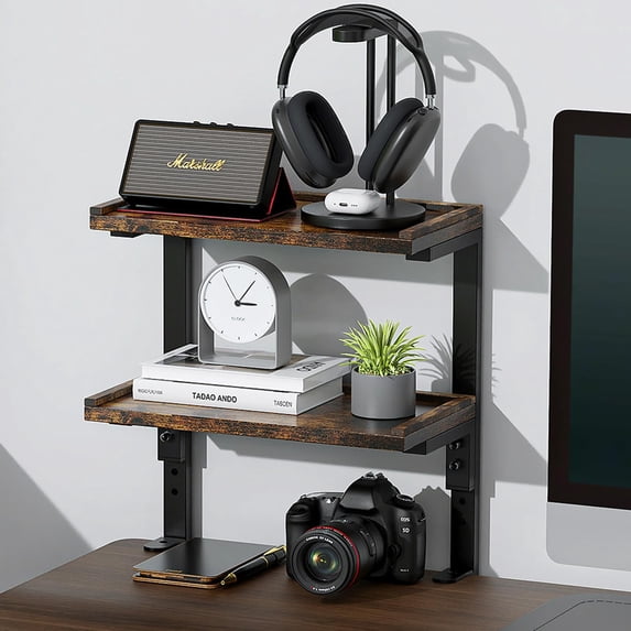 2-tier Desk Shelf Expandable Under Storage Clamp On Desktop Accessories ...
