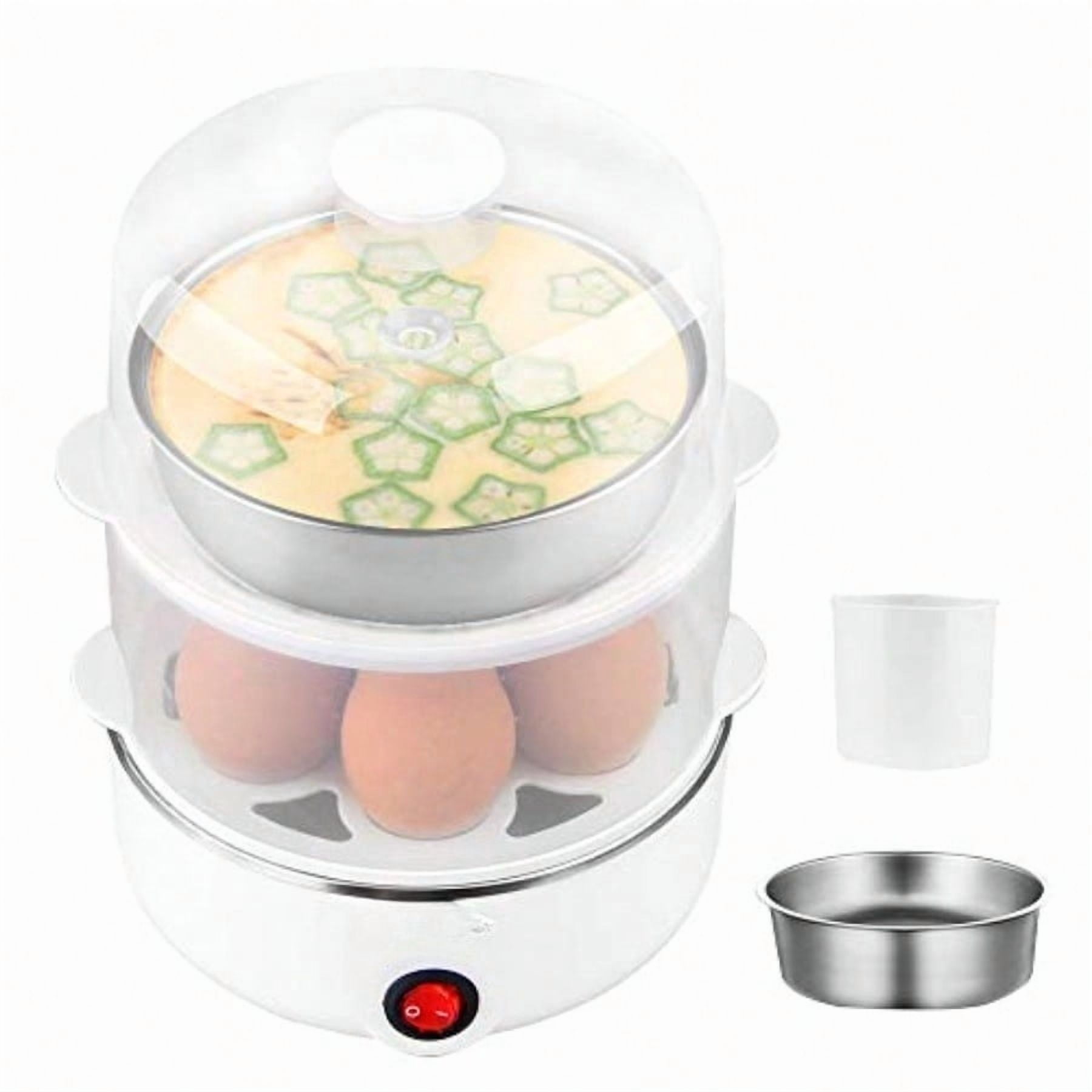 2-tier Egg Cooker Large 14 Eggs Capacity Electric Rapid Egg Maker Auto Off for Hard Boiled Eggs Poached Eggs Steamed Vegetables Seafood Dumplings