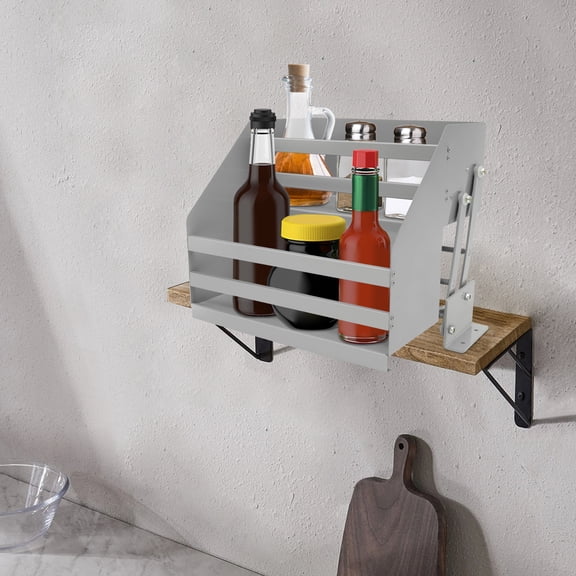 2-tier Grey Pull Down Shelf Cabinet Pull Down Organizer Pull Out Spice Rack for Kitchens Living Rooms Bedrooms