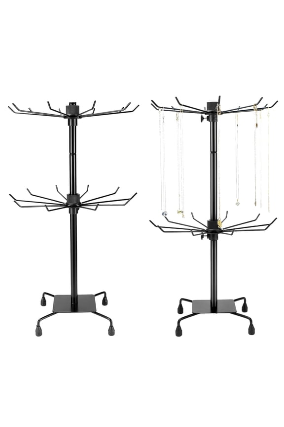 2-tier Rotating Metal Display Stand - 2 Pack Adjustable Height Organizer For Necklace Earrings & Key Rings