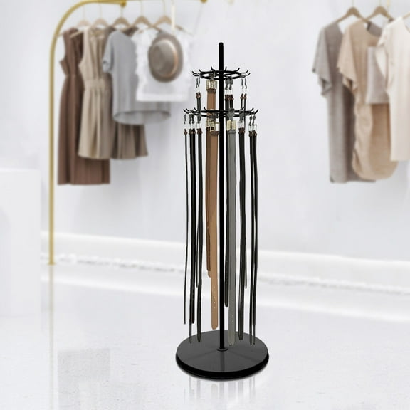 2-tier Tie Rack Floor Stand Belt Hanger Display Shelf 31 Hooks Adjustable Feet