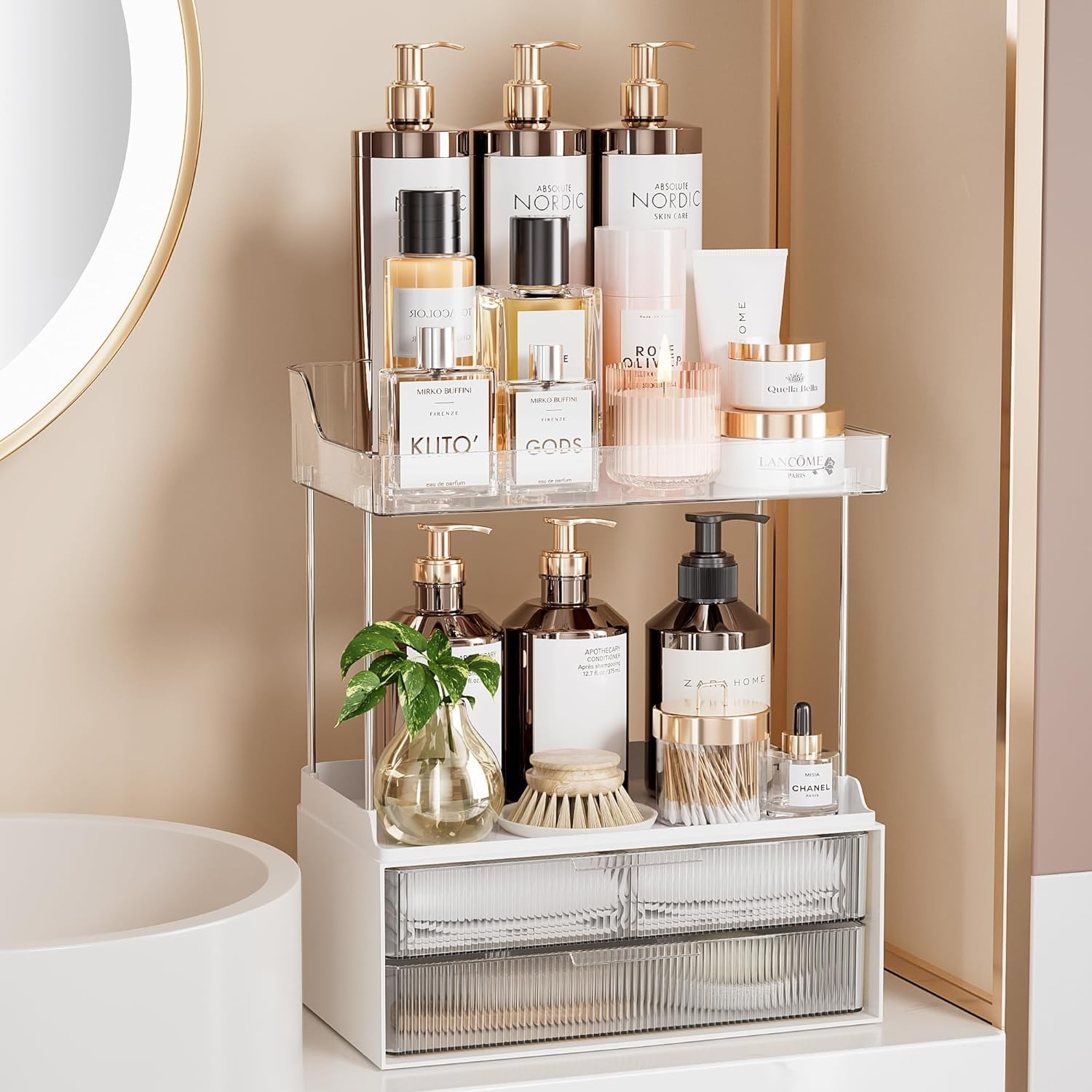 Delamu 2-Tier 2-Drawer Bathroom Organizer Countertop, Multi-Purpose Makeup Organizer Countertop, Large Skincare Organizers, Exquisite Vanity Delamu 2-Tier 2-Drawer Bathroom Organizer Countertop, Multi-Purpose Makeup Organizer Countertop, Large Skincare Organizers, Exquisite Vanity