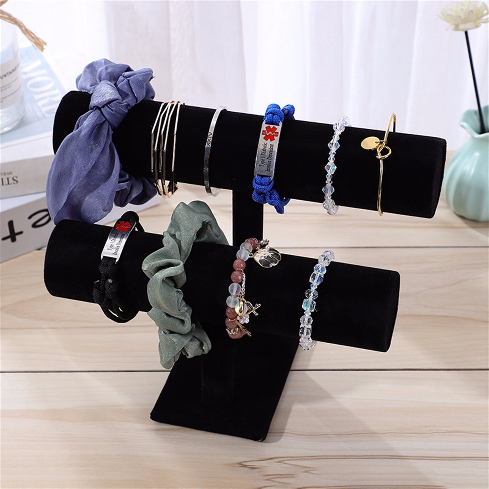 2-tier Velvet Jewelry Bracelet Watch Rack Organizer Stand, Jewelry ...
