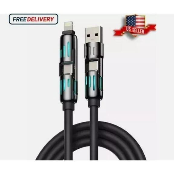 2-to-2 Fast Charging Data Cable Black 240W Light Column 4-in-1 Multi-USB Charging Cable - MAX 240W Fast Charging/With USB A+ Type-C