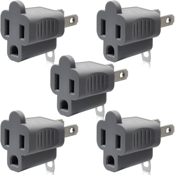 2 to 3 pin socket adapter, 3 to 2 pin converter - adapter with polarized grounding plug, certified, 5-piece set, gray