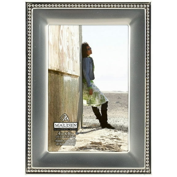 2-tone Silver frame with Caviar Bead Trim 4x6 by Malden