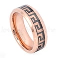 thumbnail image 1 of 2-tone Tungsten Carbide Ring - 8mm Polished Finish Rose Gold Plated Comfort Fit Tungsten Ring with Black Greek Key Inlay, 1 of 5