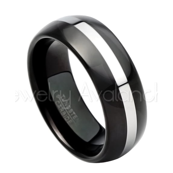 2-tone Tungsten Ring - 8mm Polished Black IP Comfort Fit Dome Tungsten Carbide Wedding Ring - Men's Tungsten Anniversary Ring - TN115s8.5