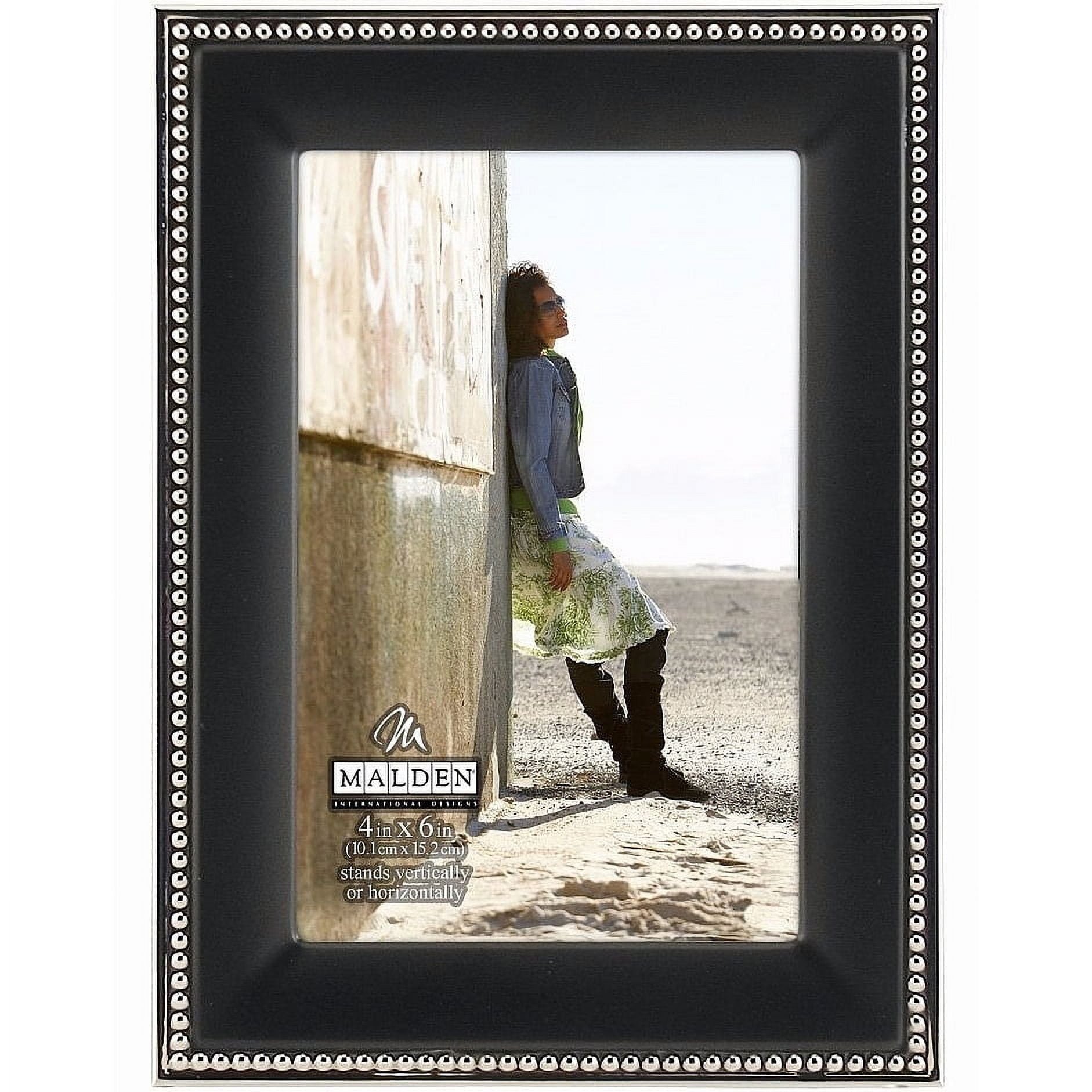 Elegant Black and Silver Beaded Metal 5x7 Picture Frame