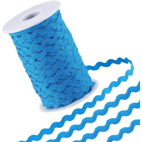 2 trands Polyester Wave Bending Fringe Trim Sewing Ribbon for Cloth Dress DIY Making Decorate with Spool Blue 3/16 inch~3/8 inch(5~8.5mm) about 22~25m/strand