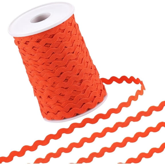 2 trands Polyester Wave Bending Fringe Trim Sewing Ribbon for Cloth Dress DIY Making Decorate with Spool Orange 3/16 inch~3/8 inch(5~8.5mm) about 22~25m/strand