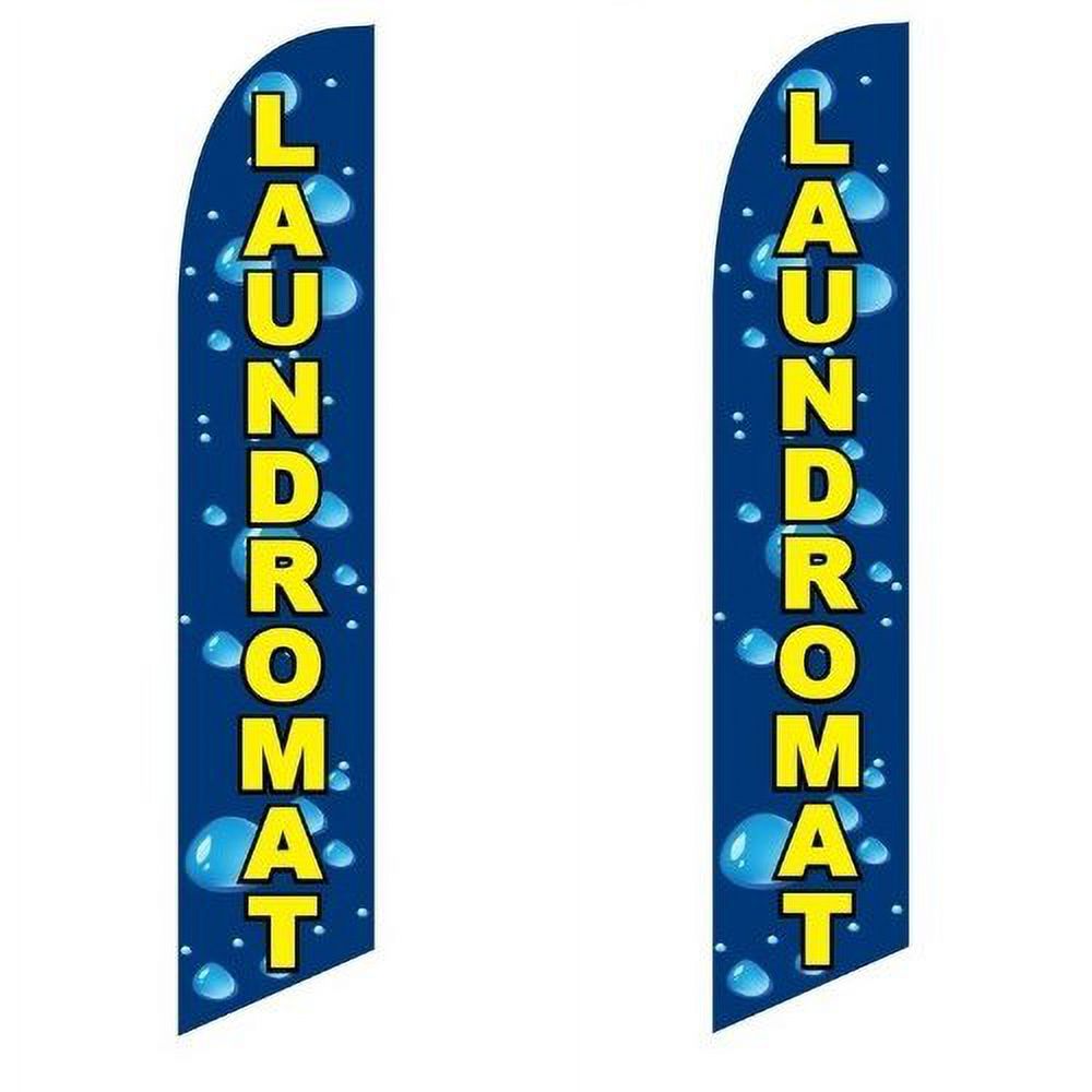 2 (two) Pack Tall Swooper Flags Laundromat Blue Yellow Wash Bubbles