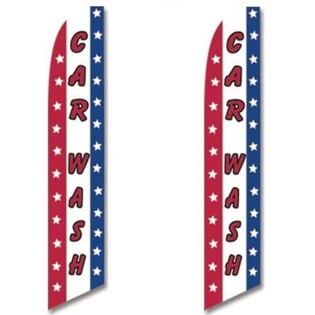 2 two Pack Tall Swooper Flags Red White Blue Stripes Stars CAR WASH