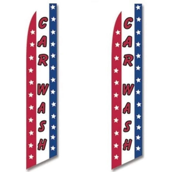 2 two Pack Tall Swooper Flags Red White Blue Stripes Stars CAR WASH