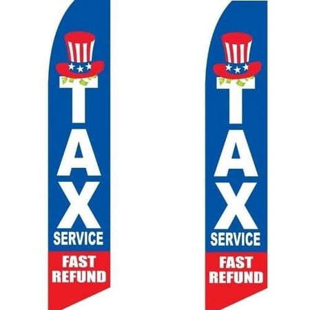 2 two Pack Tall Swooper Flags TAX Service Fast Refund Red White Blue Cash