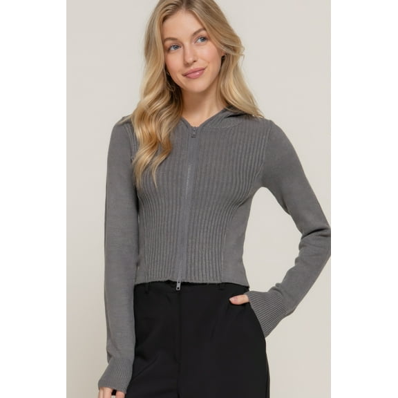 2-way zip closure sweater hoodie cardigan