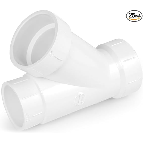 2" x 1-1/2" x 1-1/2" PVC DWV Wye Reducing Hub, White PVC Drain, Waste & Vent Fitting, (25 Pack)