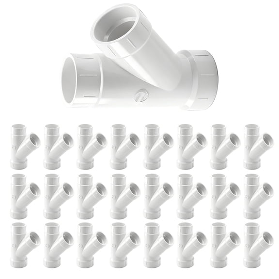 2" x 1-1/2" x 1-1/2" PVC DWV Wye Reducing Hub, White PVC Drain, Waste & Vent Fitting, (25 Pack)