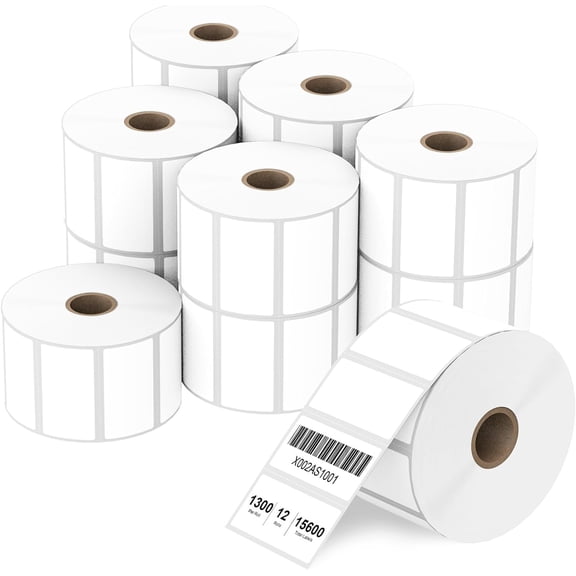 2" x 1" Direct Thermal Label, Paper for Barcodes Postage Address Perforated & Compatible with , Zebra, , Printers(12 Rolls, 1300 Labels/Roll)