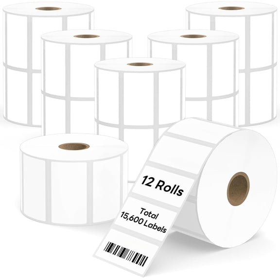 2" x 1" Direct Thermal Labels,  Adhesive Barcode & Address Stickers Compatible with , Rollo, Munbyn &  Desktop Thermal Printers (12 Rolls, 1300 Labels/Roll, 15600 ),