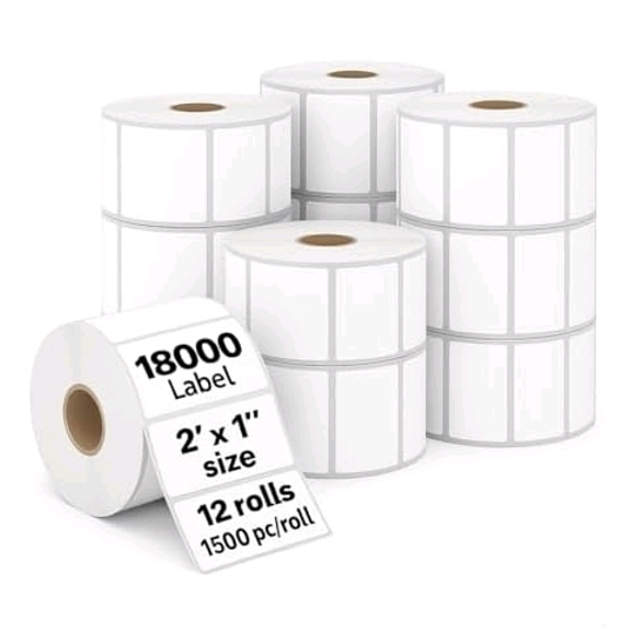 2" x 1" Direct Thermal Labels for Barcodes Address Shipping - Bright White Paper Compatible with Rollo Zebra Munbyn Desktop Printers (12 Rolls, 1500 Labels/Roll) - $$Office