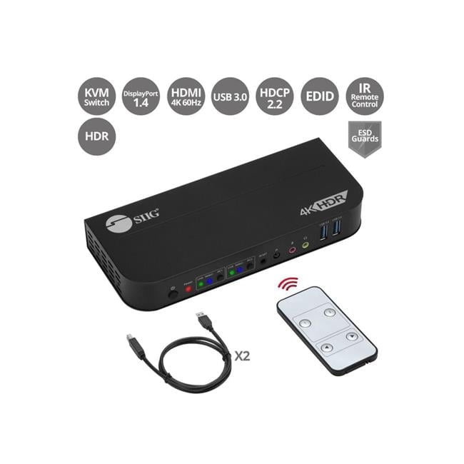 2 x 1 DisplayPort 4K KVM USB 3.0 Switch with Remote Control