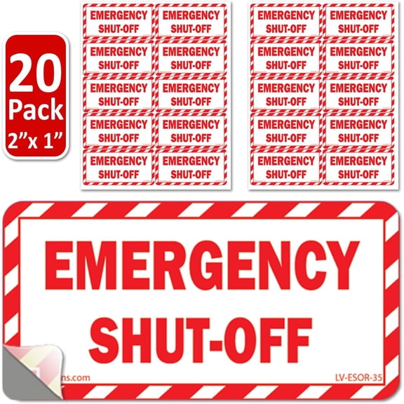 2" x 1" EMERGENCY SHUT-OFF Fuel Switch Warning Safety Label Sign Sticker Electrical Panel Vinyl Whte