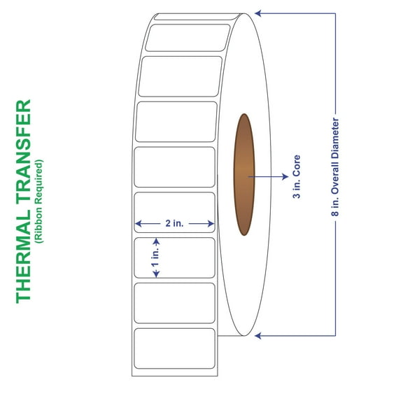 2" x 1" General Use Labels, Non-Perf Thermal Transfer Labels, 5500 per roll (8 Rolls per Carton)