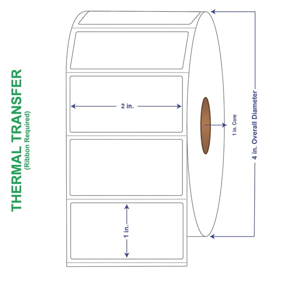 2" x 1" General Use Labels, w/ Perf Thermal Transfer Labels, Perforated, 1400 per roll (4 Rolls per Carton)
