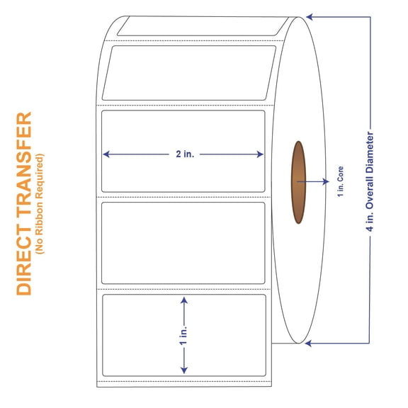 2" x 1" White Direct Print Thermal Labels, 1400 per roll (4 Rolls per Carton)