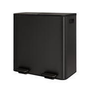 2 x 10.6 Gallon Stainless Steel Double Trash Can with Lid for Kitchen, Large Dual Trash and Recycle Bin Combo, Step-on Kitchen Metal Garbage Cans, PP Inner Buckets, Liner Rim, Matte Black