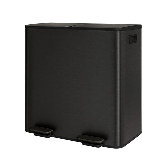 2 x 10.6 gal Stainless Steel Dual Trash Can, Step-on Kitchen Metal Garbage Cans, Double Compartment Garbage and Recycling Bin Combo with Metal Lid, PP Inner