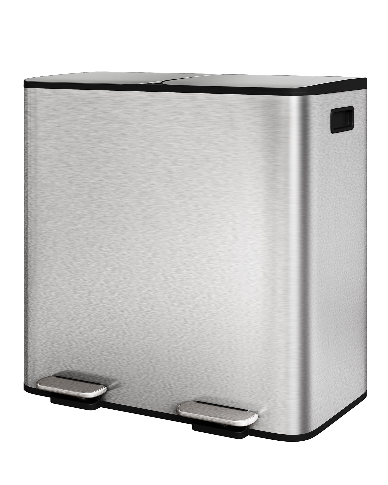 2 x 10.6 gal Stainless Steel Dual Trash Can, Step-on Kitchen Metal Garbage Cans, Double Compartment Garbage and Recycling Bin Combo with Metal Lid, PP Inner