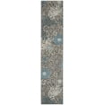 thumbnail image 1 of 2â€™ x 10â€™ Charcoal and Blue Big Flower Runner Rug, 1 of 5