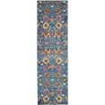 thumbnail image 1 of 2â€™ x 10â€™ Denim Blue Florals Distressed Runner Rug, 1 of 5