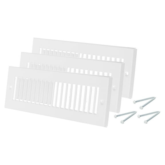 2" x 10" Duct Opening Vent Cover, 3 Pcs Toe Kick Vent Cover HVAC for Wall Floor, White-Outer Size: 3.4" x 11.4"