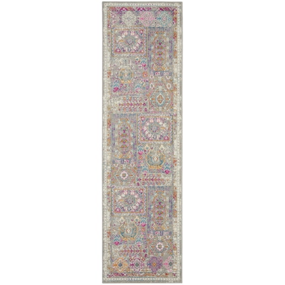 2’ x 10’ Gray Distressed Ornamental Runner Rug
