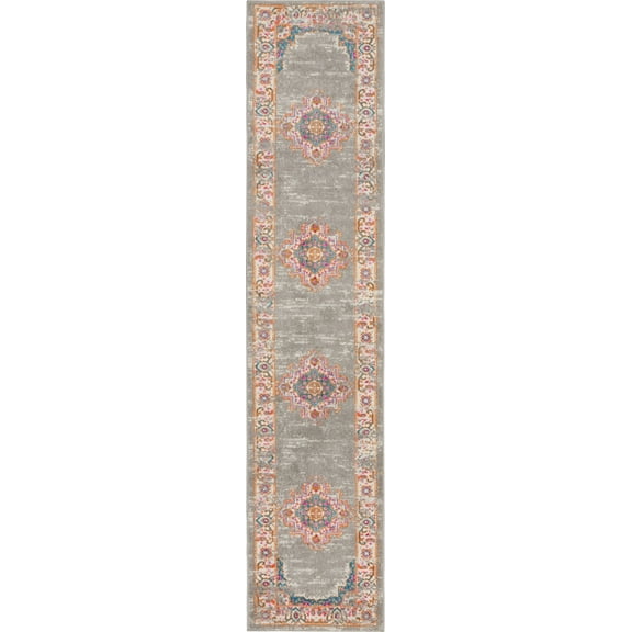 2â€™ x 10â€™ Gray and Gold Medallion Runner Rug