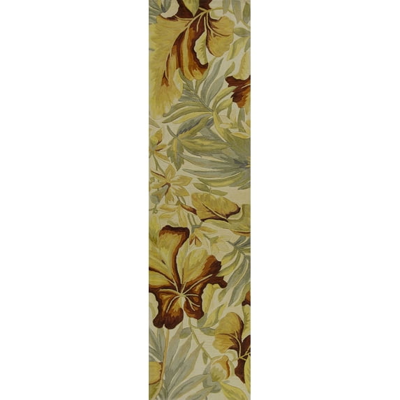 2' x 10' Ivory Tropical Leaves Wool Indoor Runner Rug